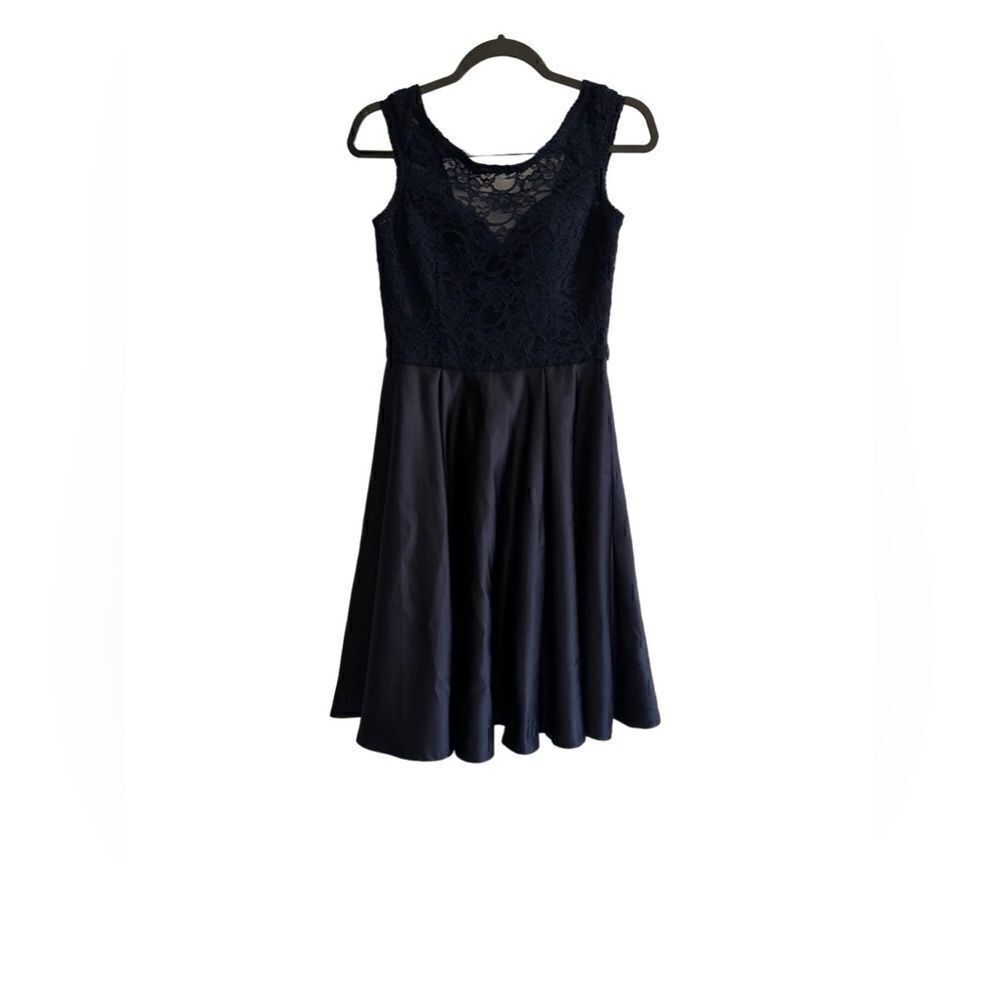 Morilee Madeline Lace and Satin Bridesmaid Dress with V-Back Navy Blue 8